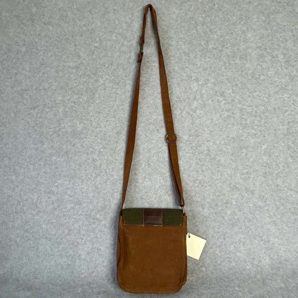 PERUVIAN SOUL Suede & Manta Messenger Bag‎ Olive Adjustable Strap Handcrafted